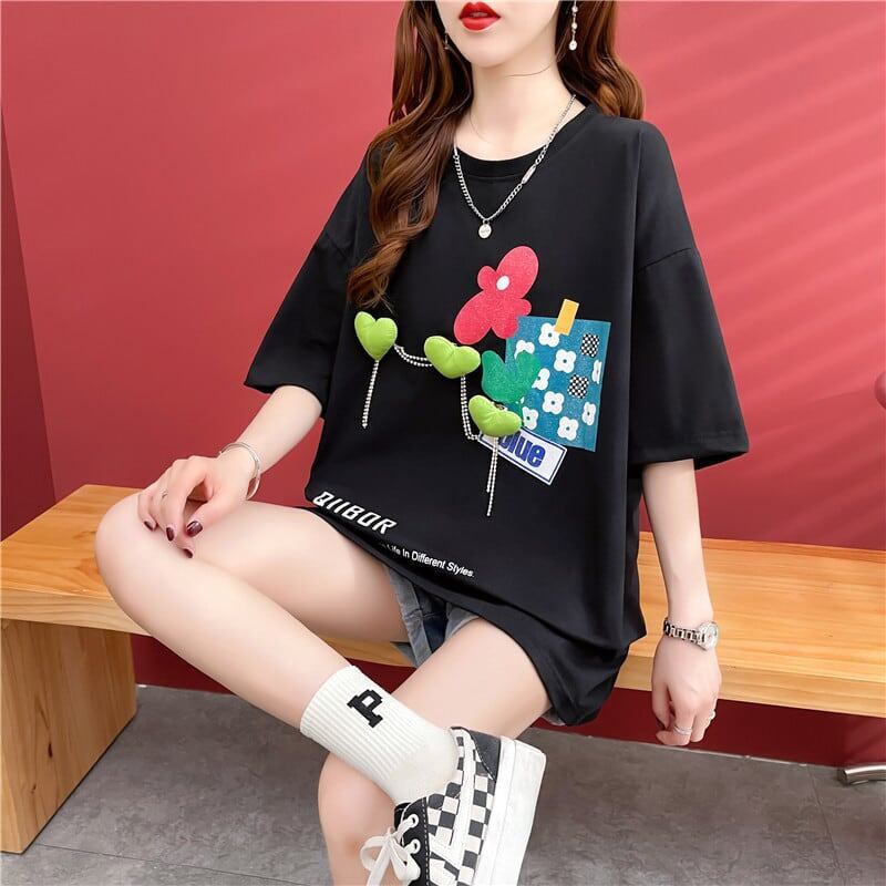 カジュアル プリント 好感度満載 ラウンドネック Tシャツ カットソー＜S-3118＞