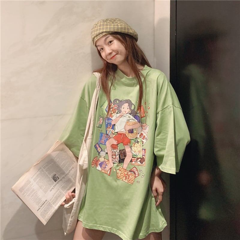 ルーズ 切り替え オシャレ度満点 プリント Tシャツ カットソー＜S-3459＞