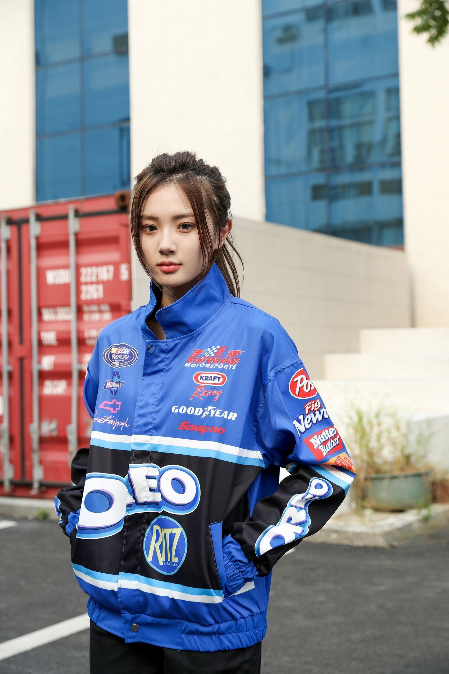 【人気急上昇中】ユニセックス   スポーティーなブループリントのカジュアルジャージ<S-5090>