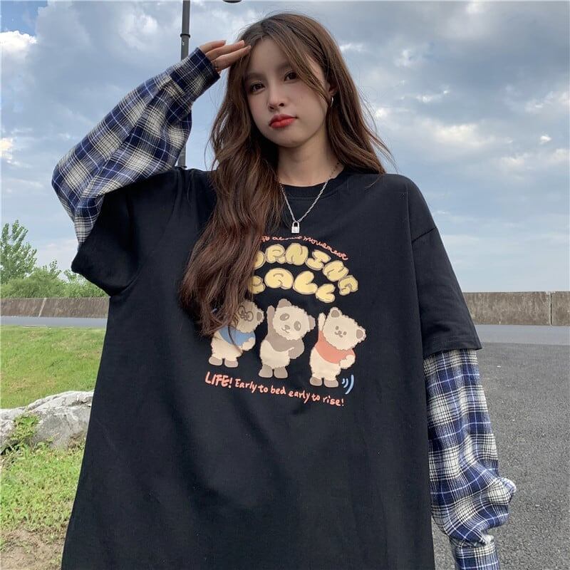 オシャレ度満点 ラウンドネック 個性的なデザイン カートゥーンプリント Tシャツ＜S-2257＞
