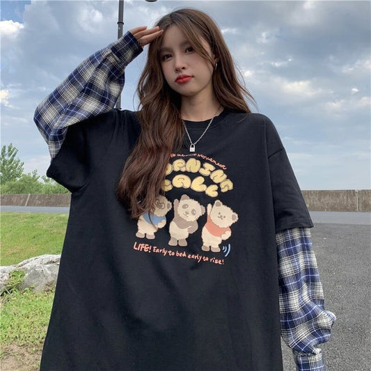 オシャレ度満点 ラウンドネック 個性的なデザイン カートゥーンプリント Tシャツ＜S-2257＞