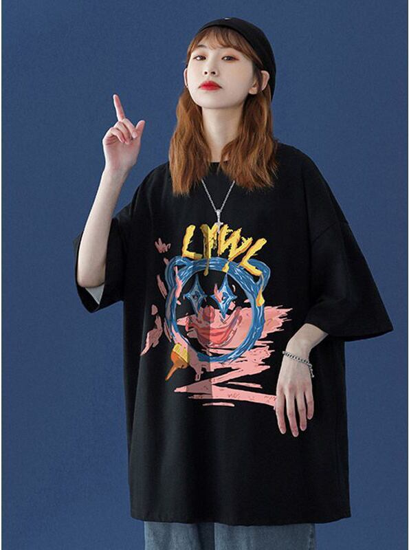 話題沸騰中 ゆったり カジュアル プリント 2色半袖Tシャツ＜S-8159＞
