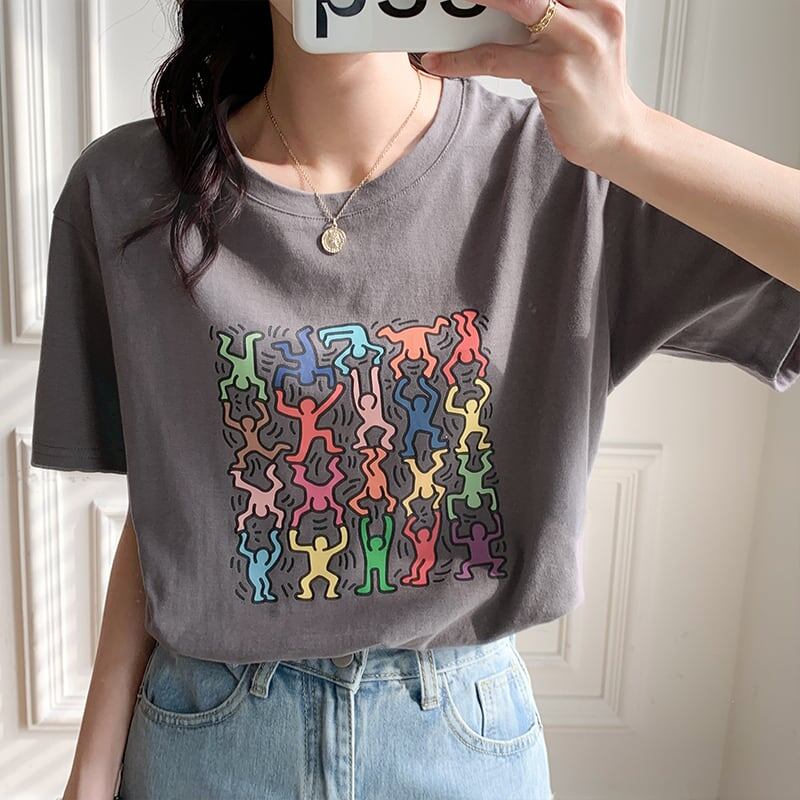 オシャレ度満点 切り替え 着心地抜群 プリント Tシャツ カットソー＜S-3408＞