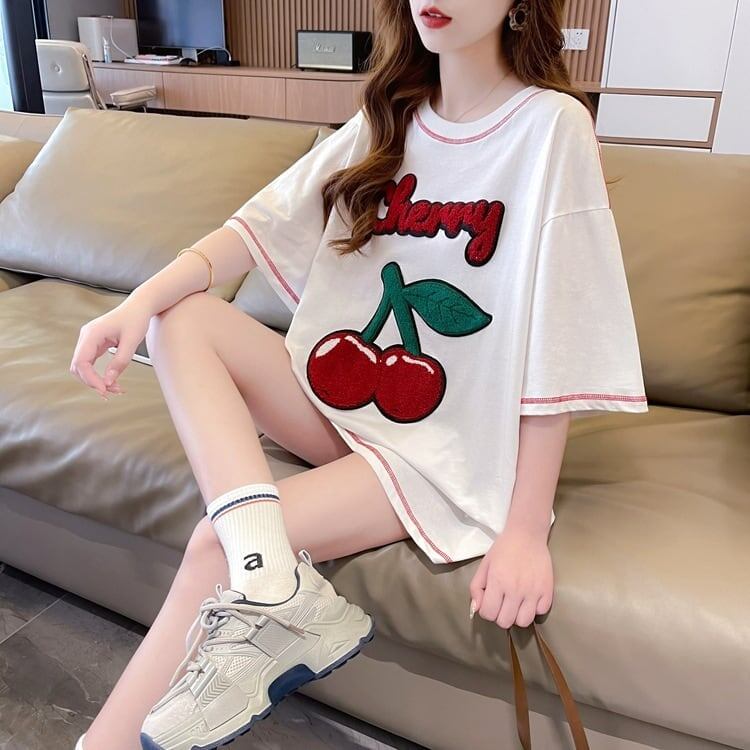 おすすめ新作 Tシャツ チェリー刺 ゆったり半袖＜S-2971＞