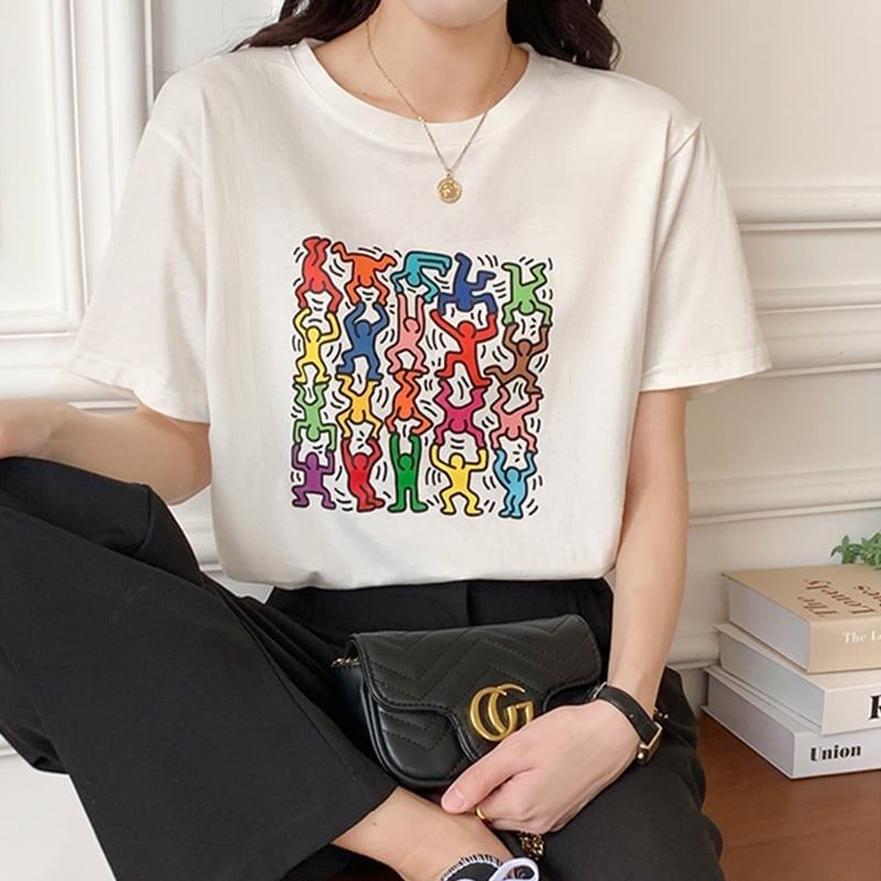 オシャレ度満点 切り替え 着心地抜群 プリント Tシャツ カットソー＜S-3408＞