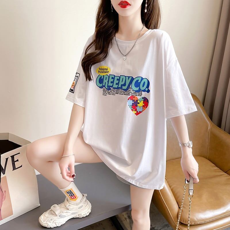デザイン感 切り替え チャーミング プリント Tシャツ カットソー＜S-3409＞
