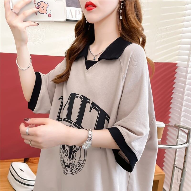 美人度アップ 切り替え ファッション プリント Tシャツ カットソー＜S-3587＞
