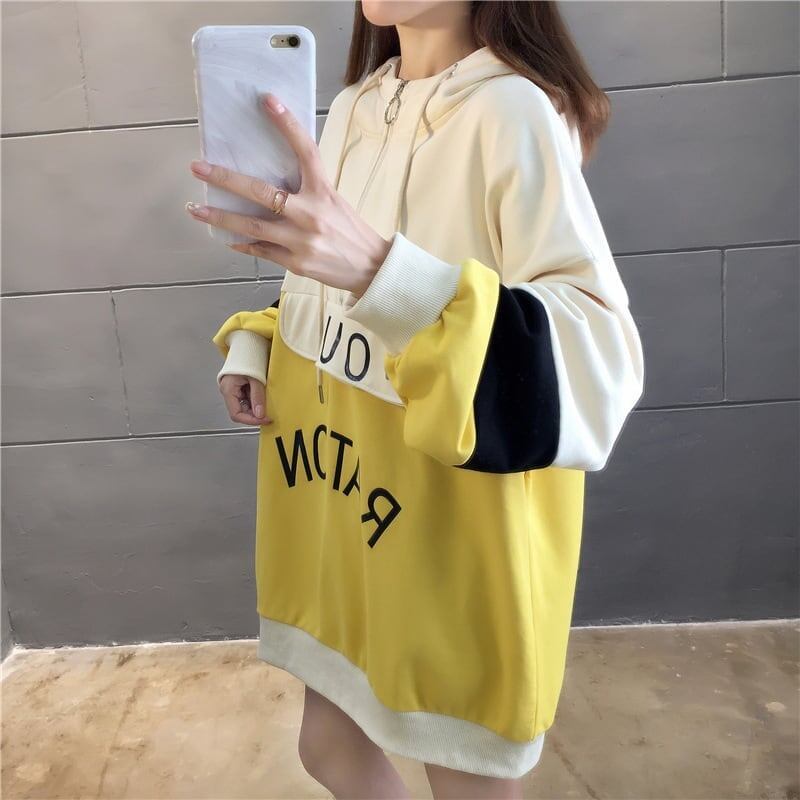 オシャレ感たっぷり 切り替え 美人度アップ ジッパー スウェット パーカー＜S-2842＞
