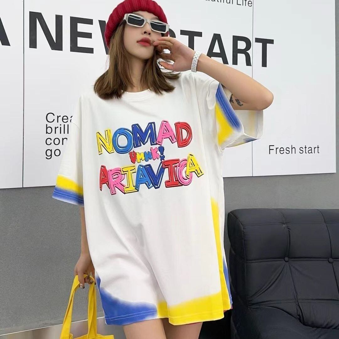 個性的なデザイン アバンギャルド 好感度満載 プリント 半袖Tシャツ カットソー＜S-8237＞