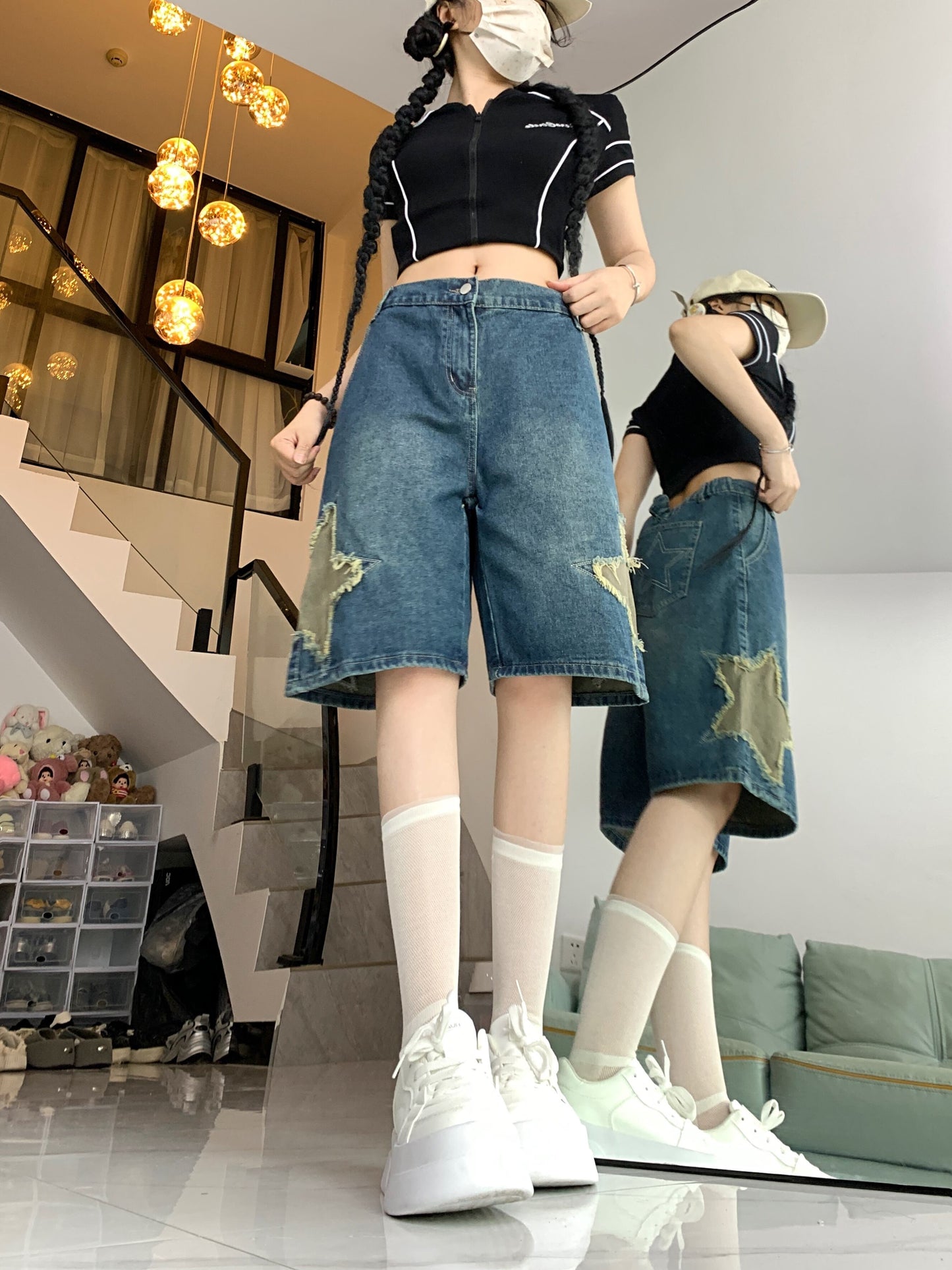 絶対流行 デニム ゆったり感アップ個性派 ハイウエスト パンツ ボトムス＜S-8657＞