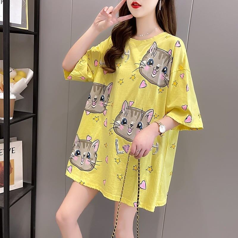 オシャレ度満点 切り替え 一目惚れ プリント Tシャツ カットソー＜S-3482＞