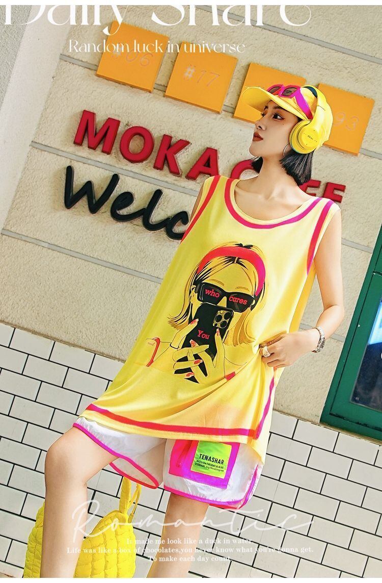 軽い生地が夏にぴったり！ ノースリーブ プリント全2色 Tシャツ カットソー＜S-11359＞