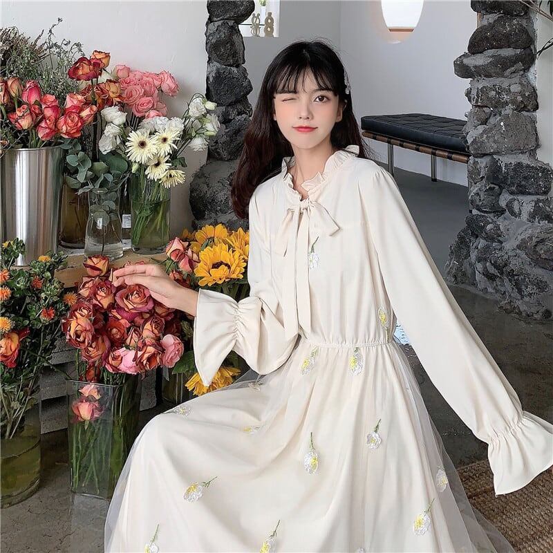 気質溢れる 花柄 好感度満載 切り替え 長袖 ワンピース＜S-2887＞