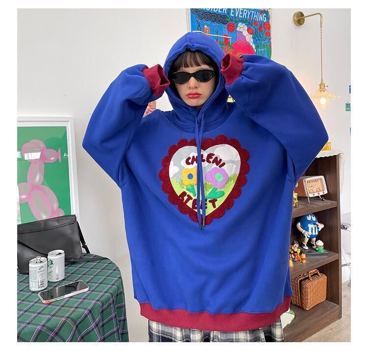 大人可愛い花ロゴフード付き裏起毛パーカー全二色トップス＜S-4289＞