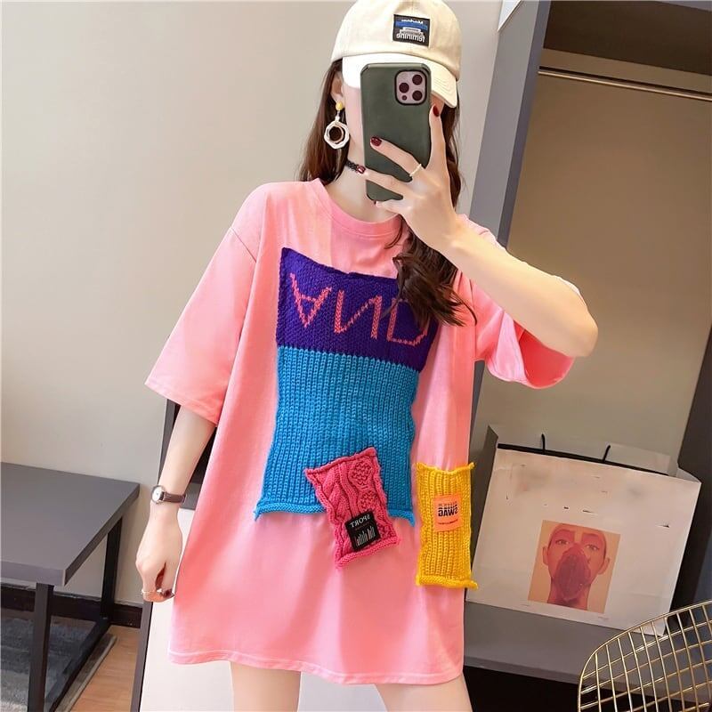 【半額！期間限定！！】ゆったりロング丈切り替え三色半袖Tシャツ＜S-1565＞