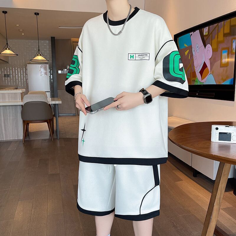 早い者勝ち カジュアル ファッション 切り替え 全3色 半袖Ｔシャツⅹパンツセット<S-8950>