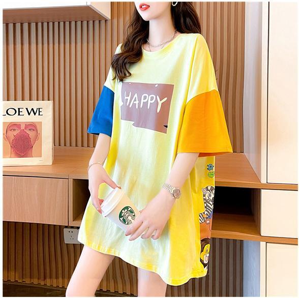 遊び心溢れるキュートなデザインのレディースゆったり半袖Tシャツ<S-2855>