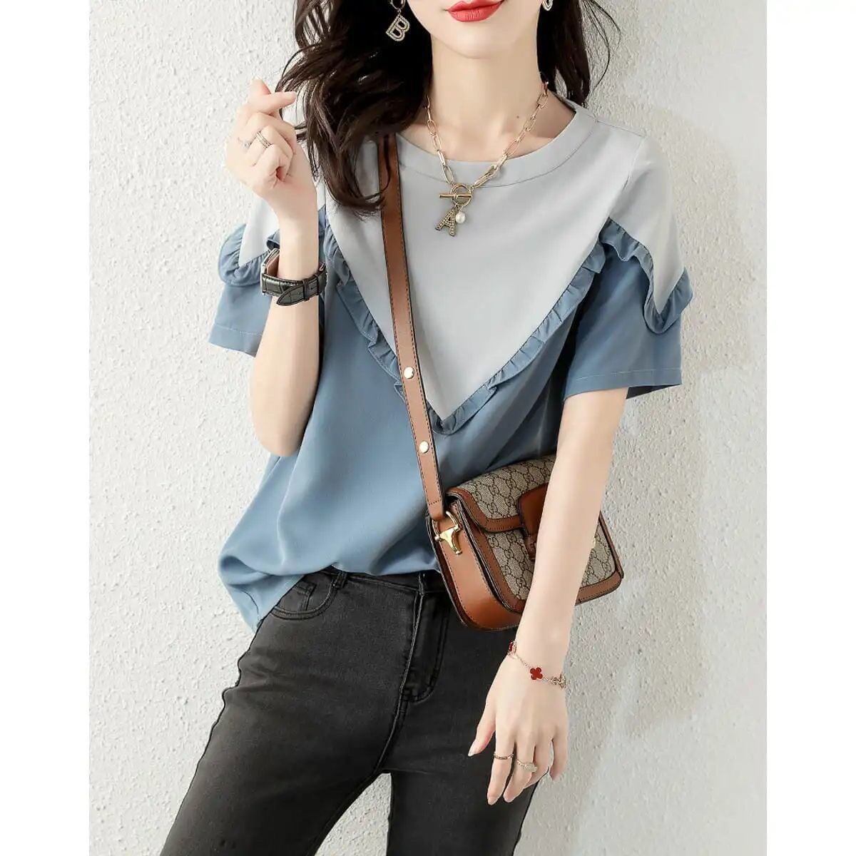 【半額！期間限定！！】 ファッション 定番シンプル 上質 シフォン 半袖<S-6595>