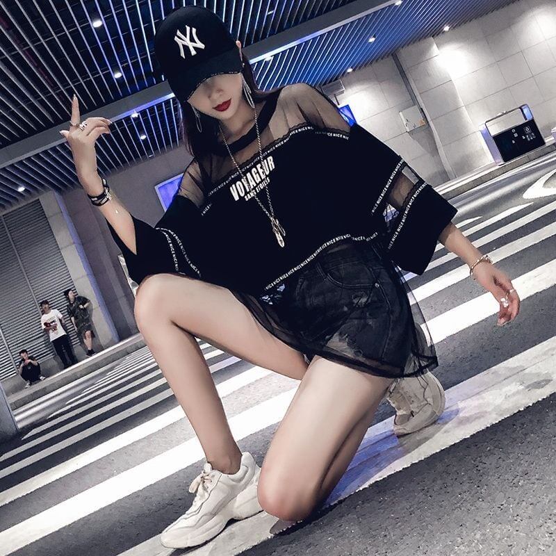 話題沸騰中 レイヤード風 アバンギャルド プリントTシャツ ゆったり半袖＜S-8102＞