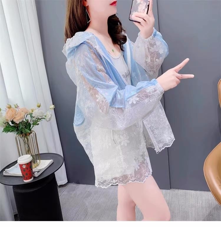 絶対欲しい UVカット 透け感 UV対策 長袖レース刺?シャツ ＜S-2827＞