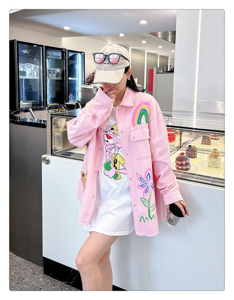 売り切れ必至 韓国風ファッション 上質 アバンギャルド プリント デニム Tシャツ ＜S-9479＞