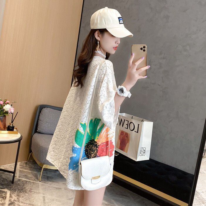 美人度アップ 透かし彫り レース ルーズ 半袖 Tシャツ ＜S-8671＞