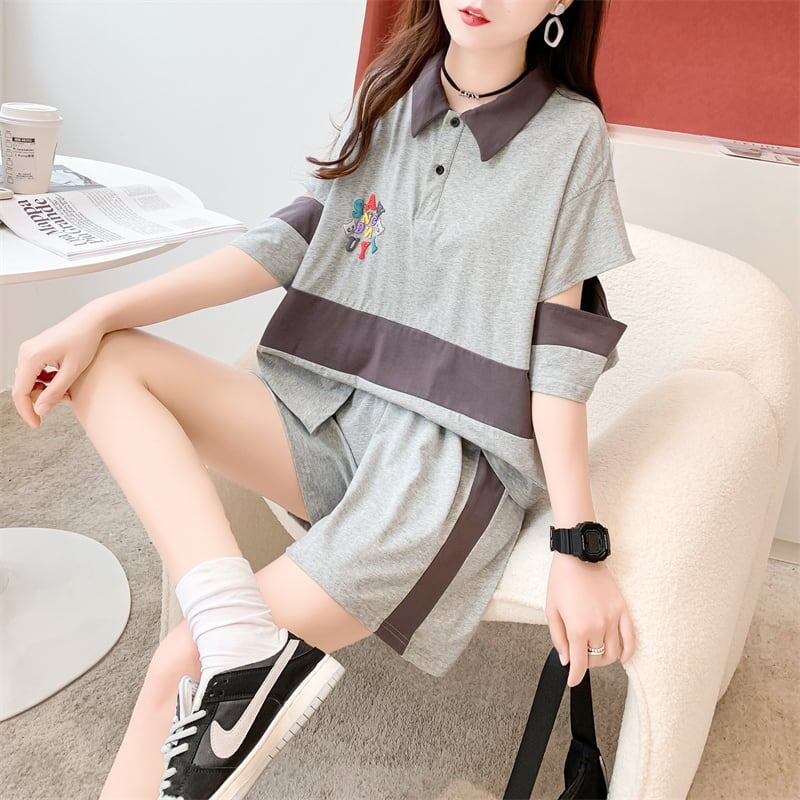 おすすめ 切り替え カジュアル 半袖Ｔシャツⅹパンツセット全2色 <S-8281>