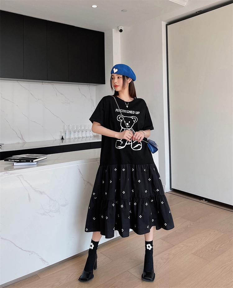 超人気 カジュアル 美人度アップ 切り替え レイヤード風 ワンピース<S-8069>