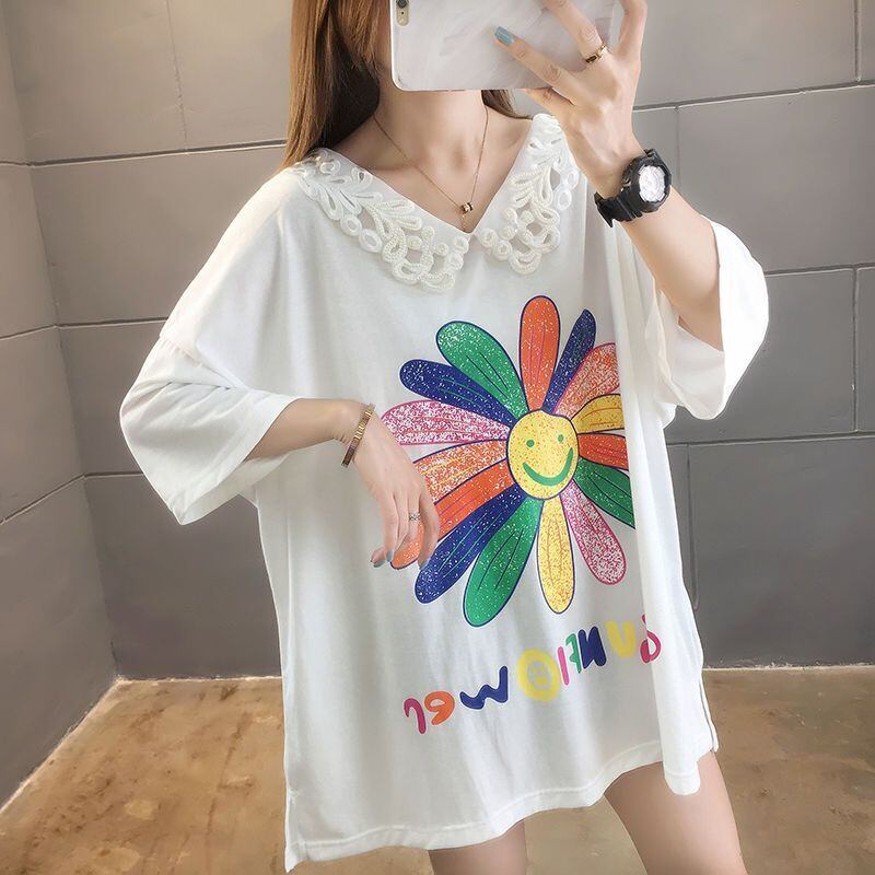 大人可愛い ロング丈 ゆったり 切り替え 三色半袖Tシャツ＜S-8129＞