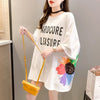 おすすめ アルファベット 花柄 Tシャツ 三色 ゆったり ロング 半袖 ＜S-2946＞