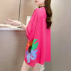 おすすめ アルファベット 花柄 Tシャツ 三色 ゆったり ロング 半袖 ＜S-2946＞