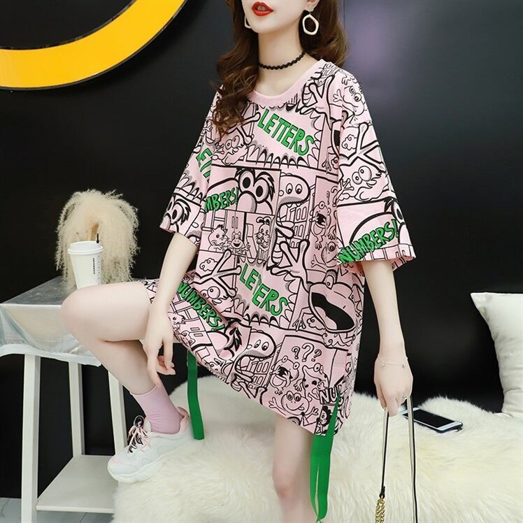 超人気 アバンギャルド 個性派 ラウンドネック プリント全2色 半袖Tシャツ<S-8720>