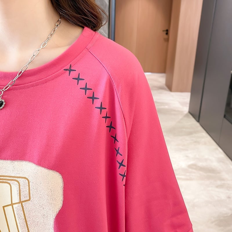 超人気商品 ロング アルファベット プリントTシャツ 三色 ゆったり半袖 ＜S-4019＞
