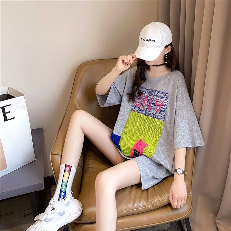 【半額！期間限定！！】ゆったりロング丈切り替え三色半袖Tシャツ＜S-1565＞