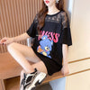ファッションデザインレースミドル丈半袖Tシャツ<S-3017>