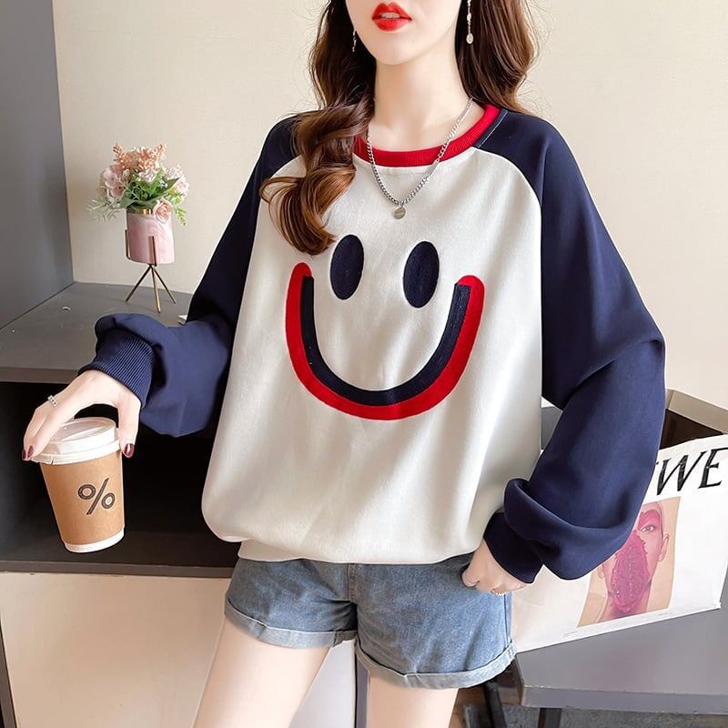 秋の新作スマイル長袖Tシャツトップス<S-5028>