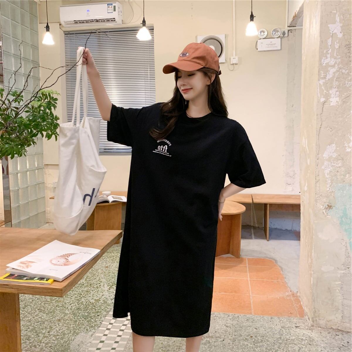 美人度アップ プリント チャーミング Tシャツ カットソー ワンピース＜S-3602＞