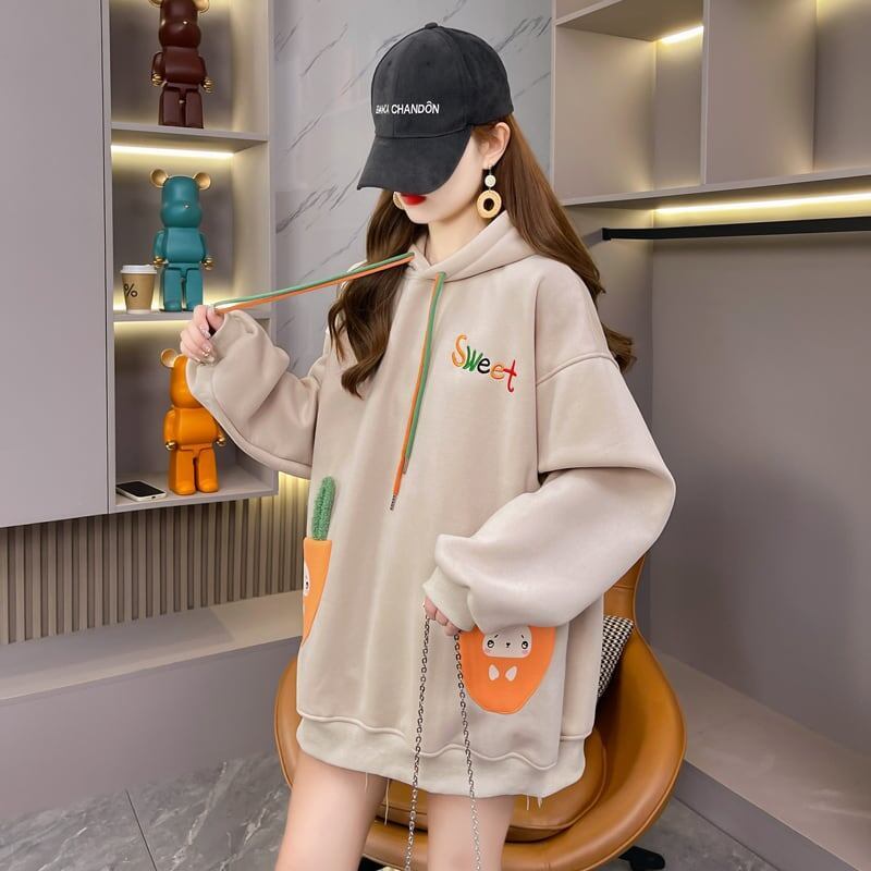おしゃれ度アップ  ゆったりフード付きパーカ全2色 厚手トップス<S-4744>