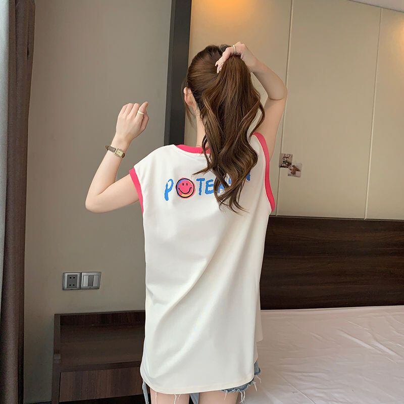 【半額！期間限定！！】超人気 ファッション カジュアル プリント ノースリーブ Tシャツ<S-8487>