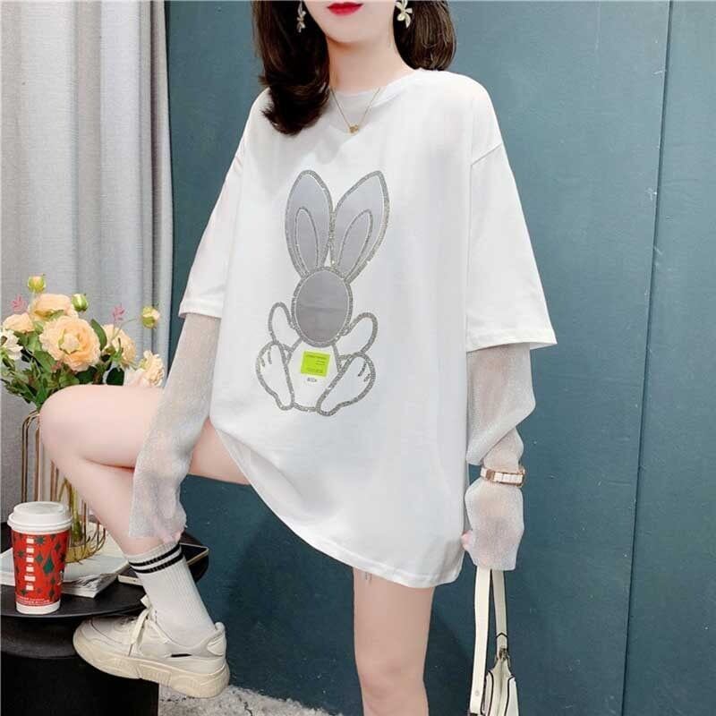 個性的なデザイン カートゥーンプリント 女性力を高める Tシャツ カットソー＜S-2995＞