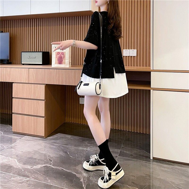 絶対流行 レイヤード風 レース プリント全2色 半袖Tシャツ<S-8821>