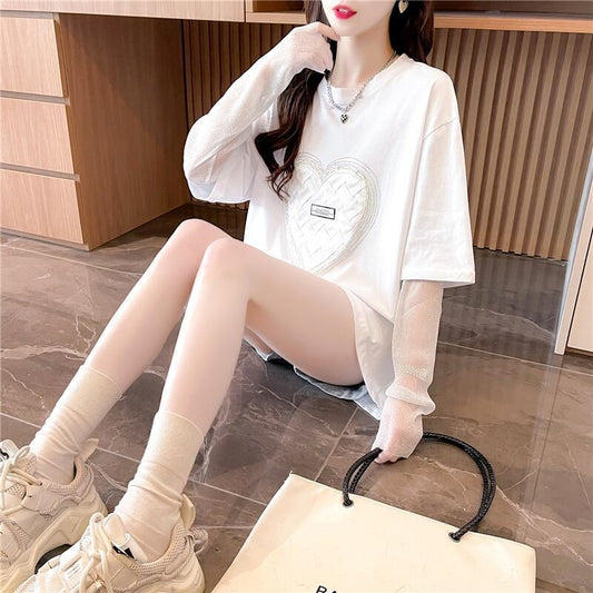 個性的なデザイン プリント 日焼け対策 切り替え Tシャツ カットソー＜S-3003＞