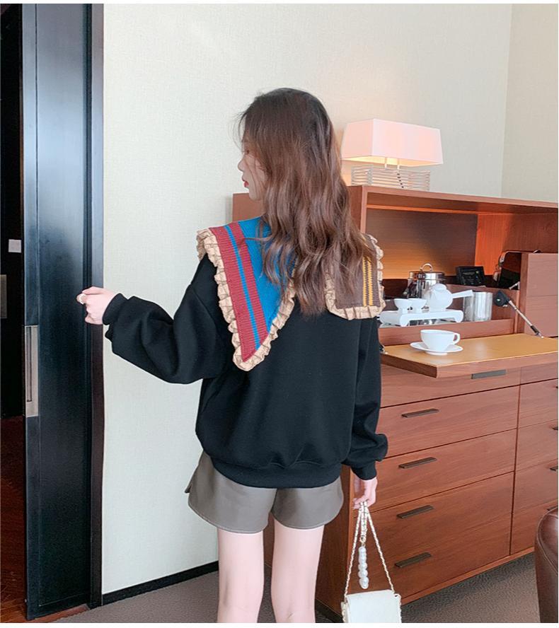 【秋の初めの割引！！】好感度UP フリル 折り襟 二色 配色 スウェット長袖Tシャツ＜S-3999＞