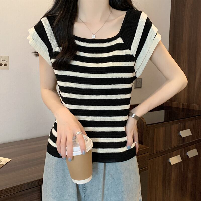 今季マストバイ ファッション カジュアル エレガント ストライプ柄 Tシャツ<S-8339>
