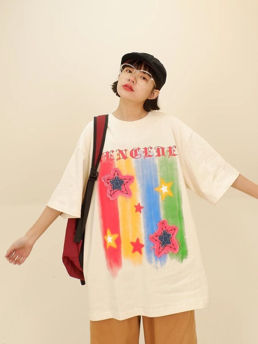 話題沸騰中 目を奪われる 流行新作 個性的なデザイン 2色選択 半袖 Tシャツ <S-9309>