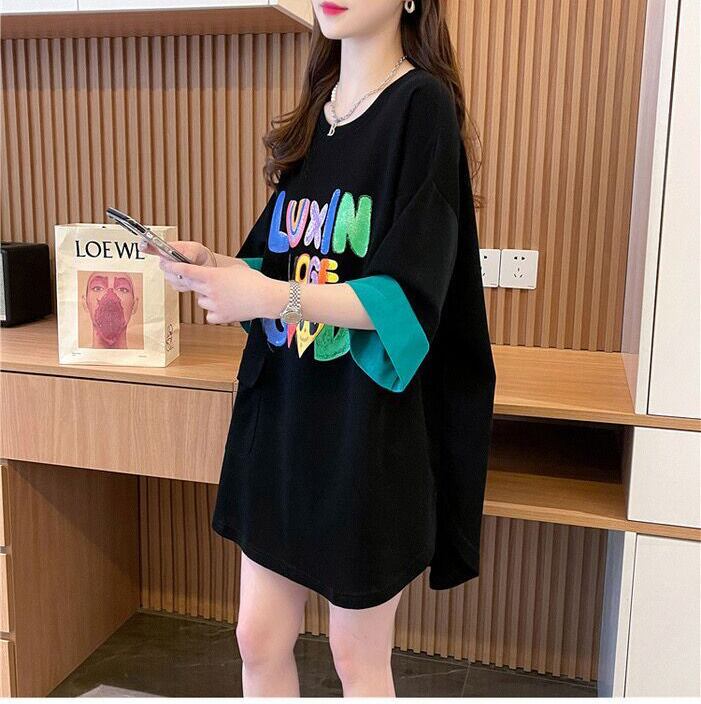 絶対欲しい プリント ラウンドネック 切り替え 全2色 半袖Tシャツ ＜S-8672＞