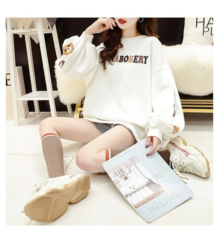 【半額！期間限定！！】韓国風ルーズラウンドネックミドル丈ファッション怠惰なトップス<S-5067>