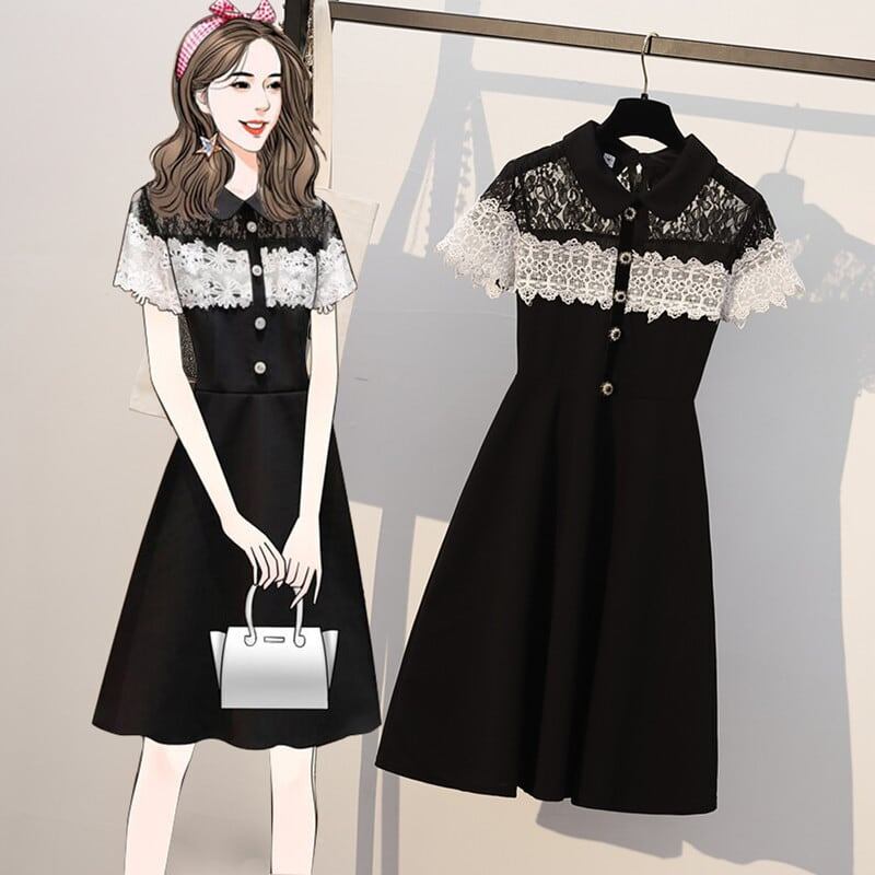 大好評 上品 美人度アップ レース 切り替え Aライン ワンピース <S-8889>