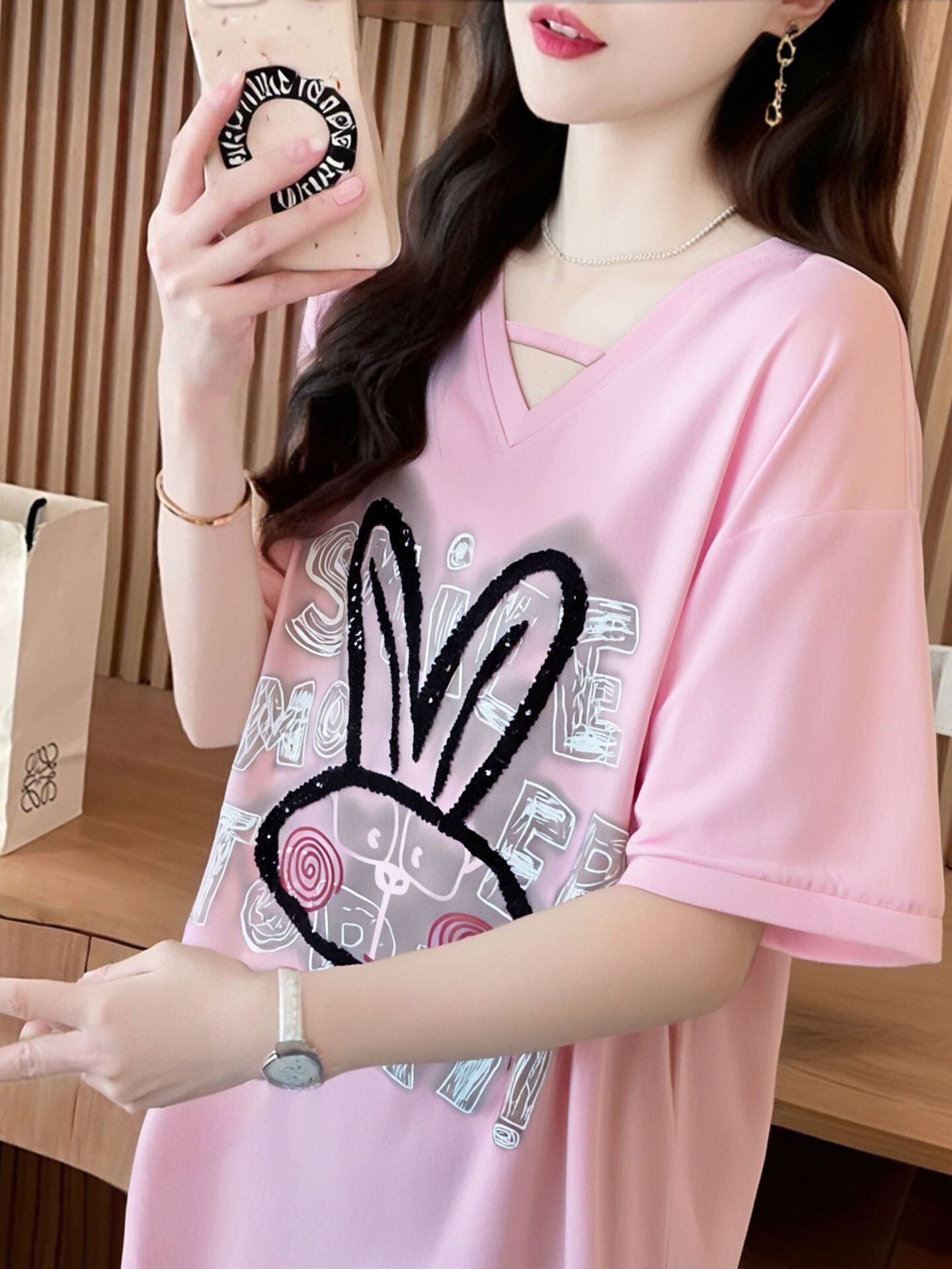 キュート 好感度UP 海外トレンド カジュアル 全4色 半袖 Tシャツ ＜S-11097＞
