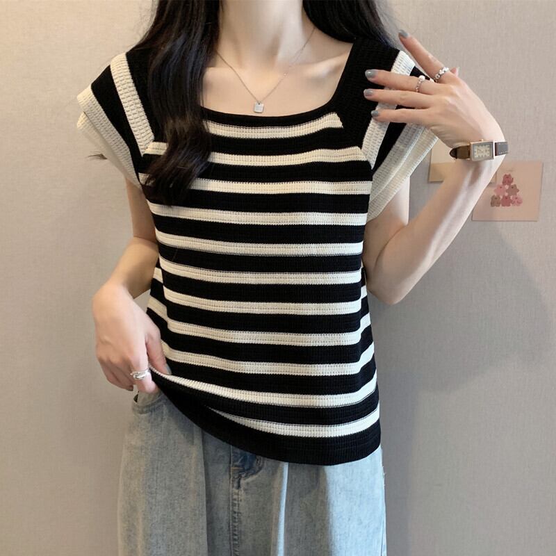 今季マストバイ ファッション カジュアル エレガント ストライプ柄 Tシャツ<S-8339>